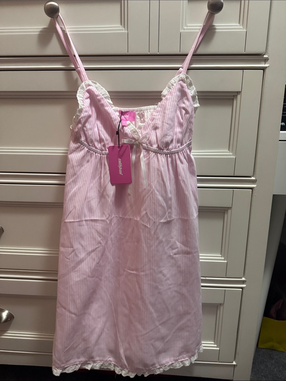 Edikted Pink & White Striped Lace-Trim Nightgown